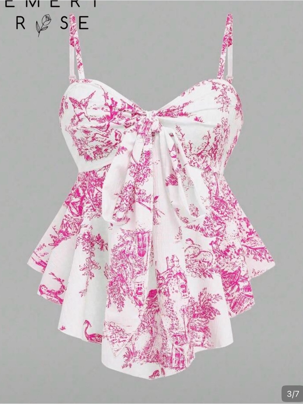 SHEIN White & Pink Toile Tie-Front Camisole
